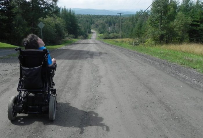 road, country road, searching, wheelchair, journey, path, disability