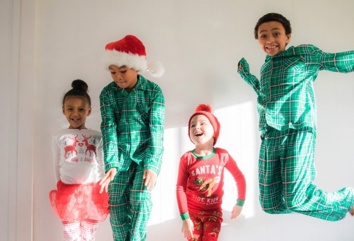 Christmas morning, children, pajamas, Santa