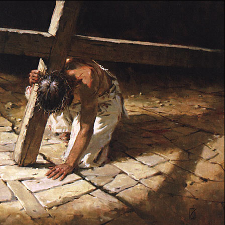 Jesus falling beneath the weight of the Cross