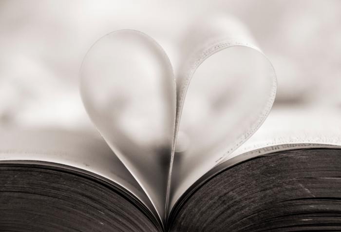 A book with the center pages turned in upon themselves to form a heart