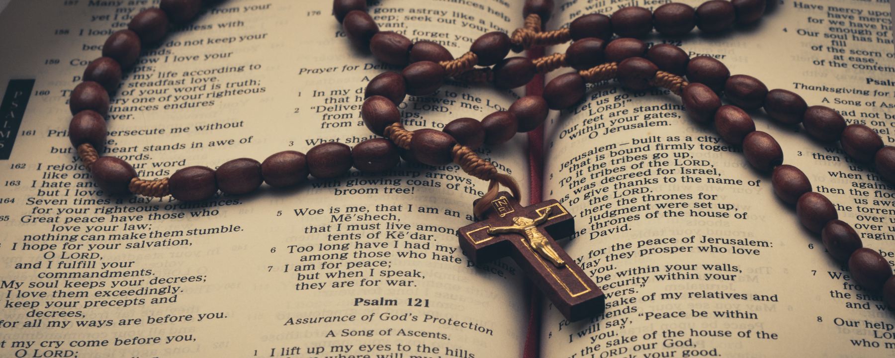 Rosary on top of the Bible