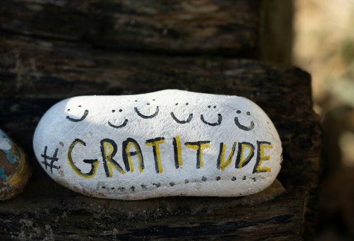 A stone upon which is written the word Gratitude